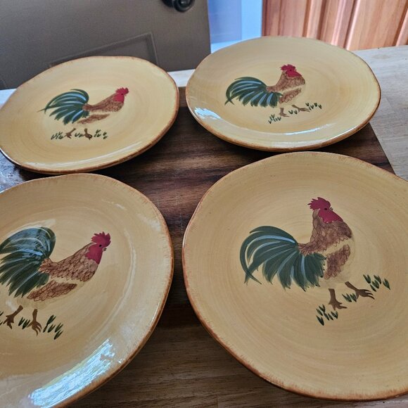 CHARMING CHICKEN ROOSTER SALAD/BREAD PLATE FREE RANGE 8.5 INCH RUSTIC - Picture 1 of 6
